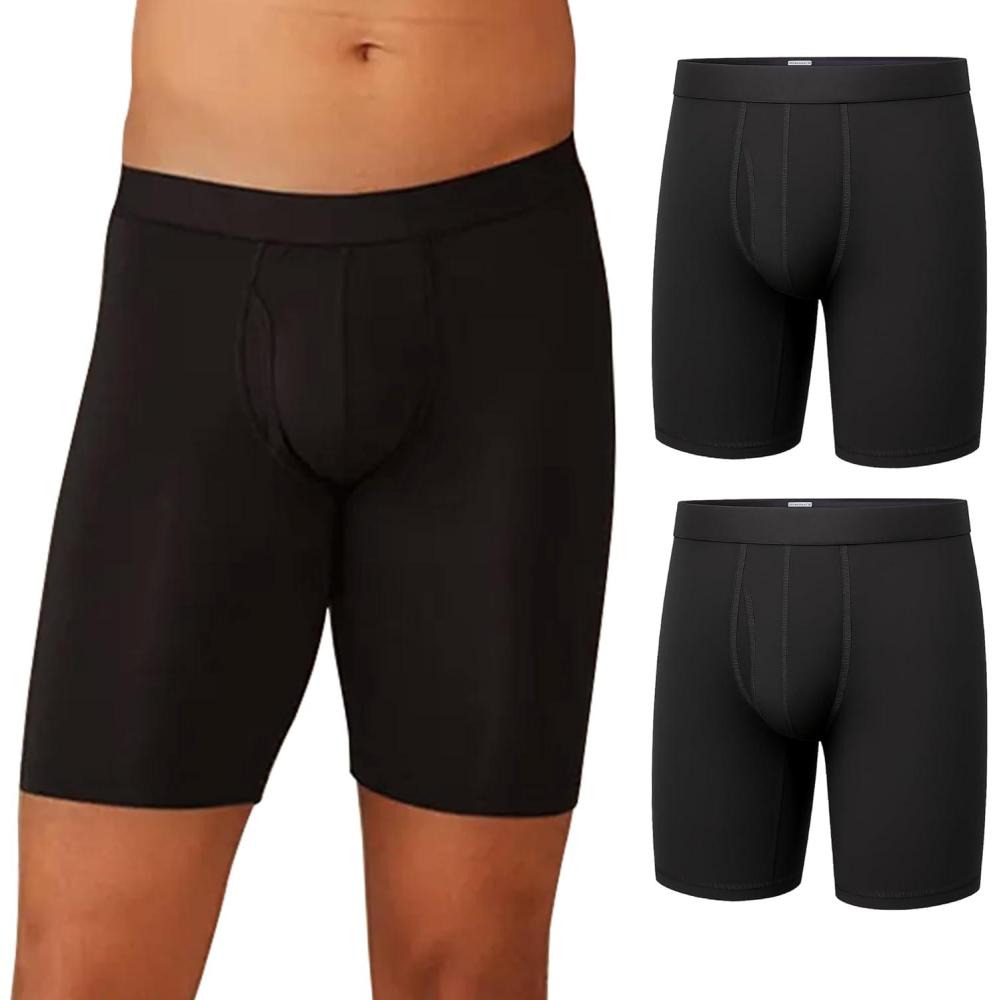 imageMeUndies  Mens Long Boxer Briefs with Fly  9 Inseam with Breathable and Comfortable Tencel UltraModal Fabric  3 PackBlack