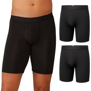 MeUndies – Men’s Long Boxer Briefs with Fly – 9” Inseam with Breathable and Comfortable Tencel UltraModal Fabric – 3 Pack(Black)