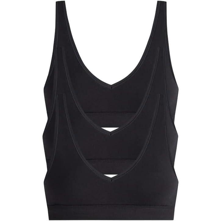 imageMeUndies Stretch Cotton VNeck Bra for Women No Underwire  Amazon Exclusive Fabric  3 PackCotton Black 3 Pack